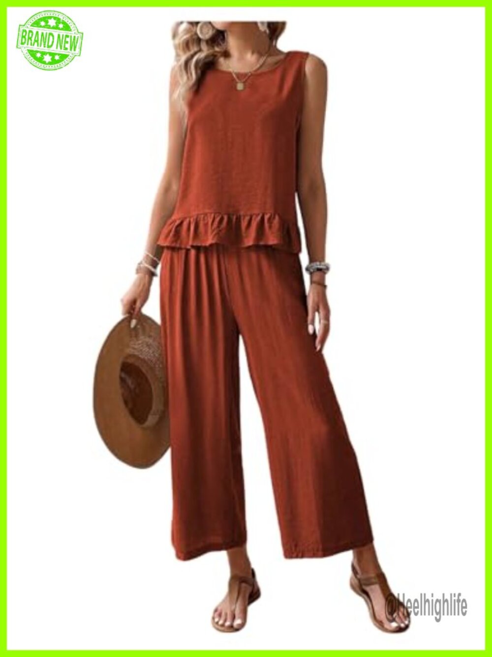 Women's 2 Piece Tank Top Wide Leg Pants Summer Outfits Boho Vacation